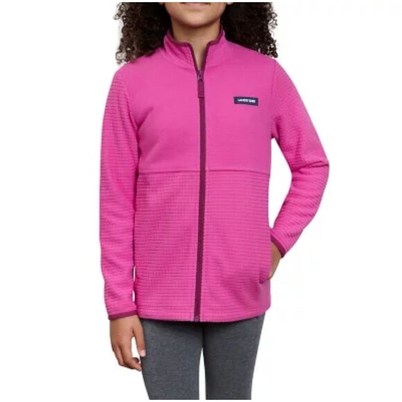 NEW! Lands’ End Girls XL (14/16) Pink Grid Fleece Full-Zip Jacket - Picture 1 of 12